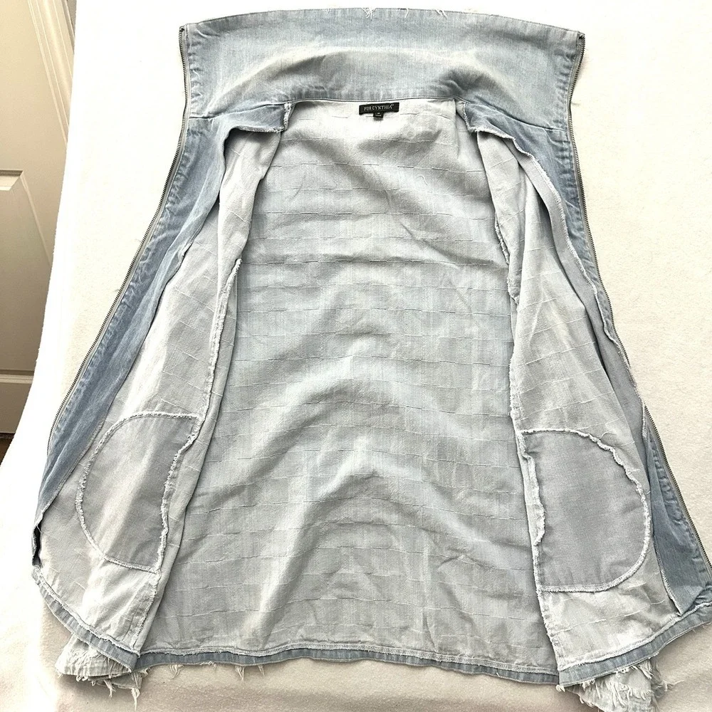 For Cynthia Medium M Denim Fringe Zip Front Vest Eyelash Shag Boho Western Funky
